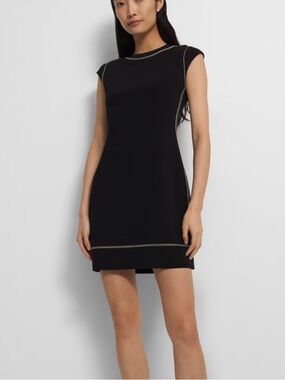 NWT THEORY Embroidered Shift Dress in Admiral Crepe Sz 0 Retail $325
